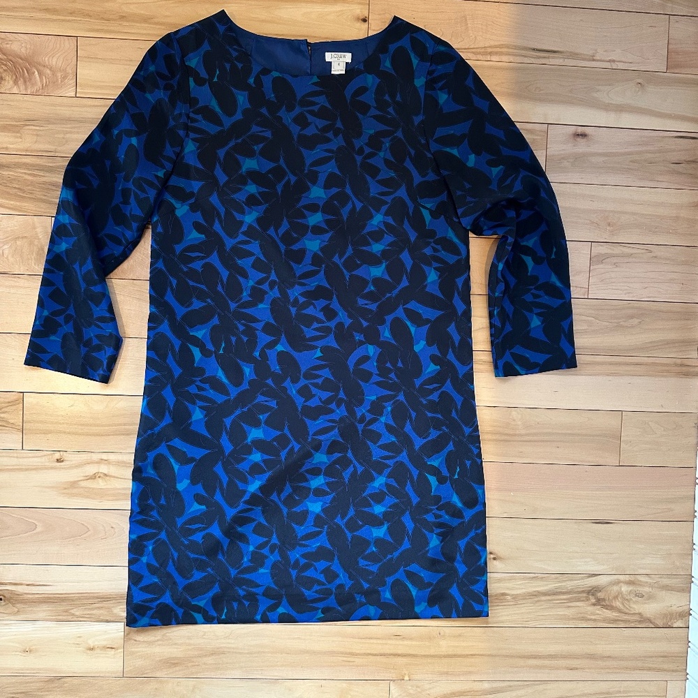 J.CREW Printed Mini Dress Women's Crew Neck Three Quarter Sleeve blue - Picture 4 of 6